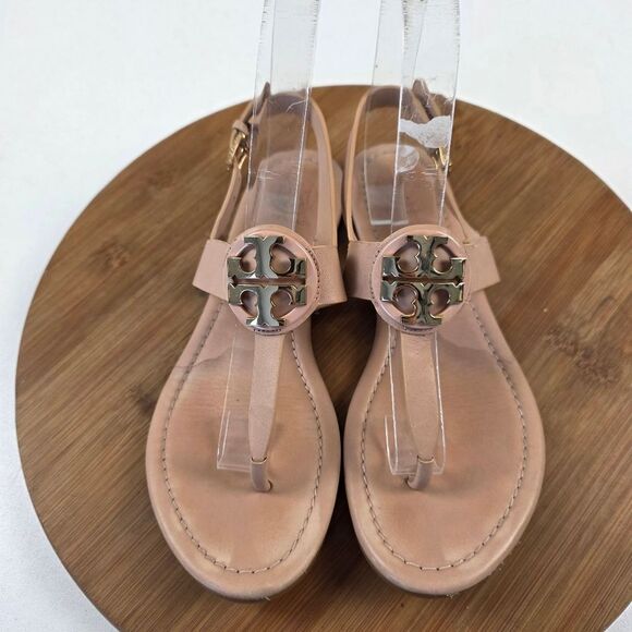 Tory Burch Bryce Sling Back Strap Sandals Womens 6 Nude Beige Leather - Picture 1 of 13